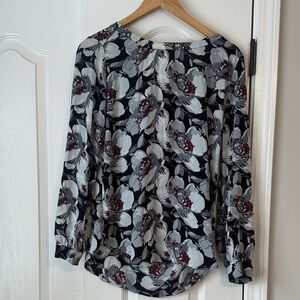LOFT Black and Gray Floral Blouse